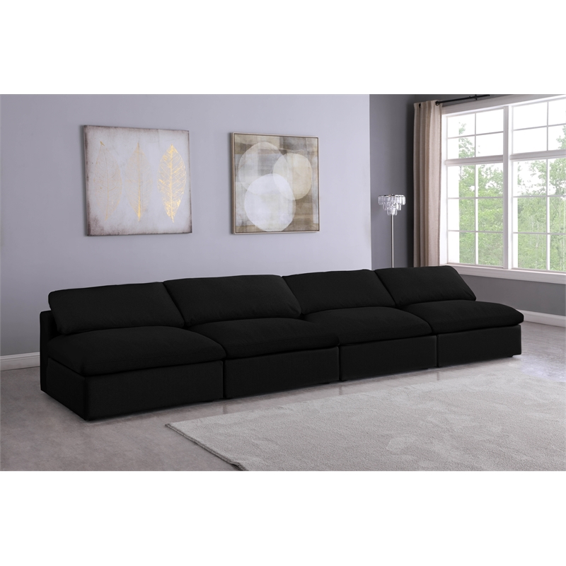 Bowery Hill Upholstered Black Linen Fabric Modular 4 Piece Armless Sofa