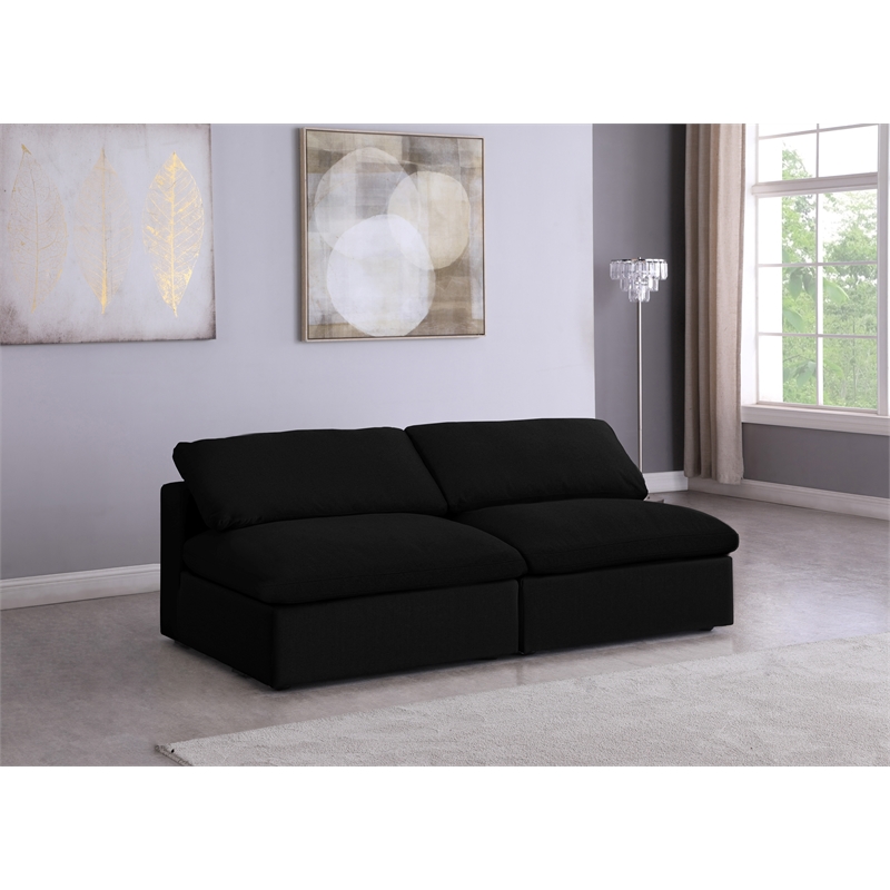 Bowery Hill Upholstered Black Linen Fabric Modular 2 Piece Armless Loveseat
