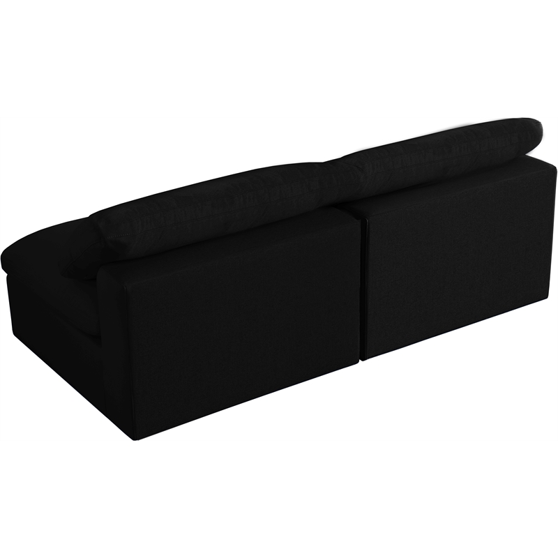 Bowery Hill Upholstered Black Linen Fabric Modular 2 Piece Armless Loveseat