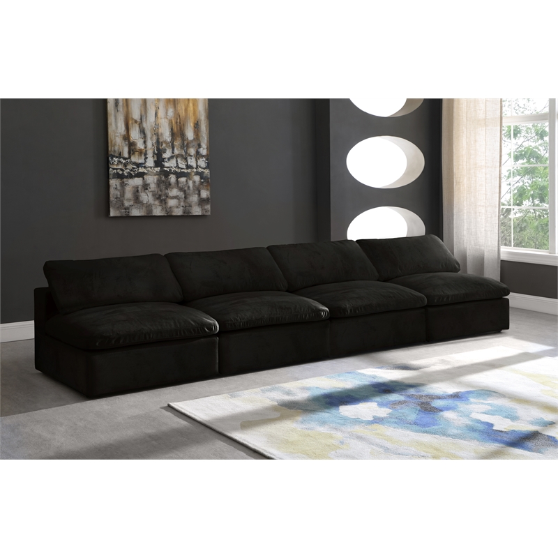 Bowery Hill Contemporary Black Velvet Modular 4 Piece Armless Sofa