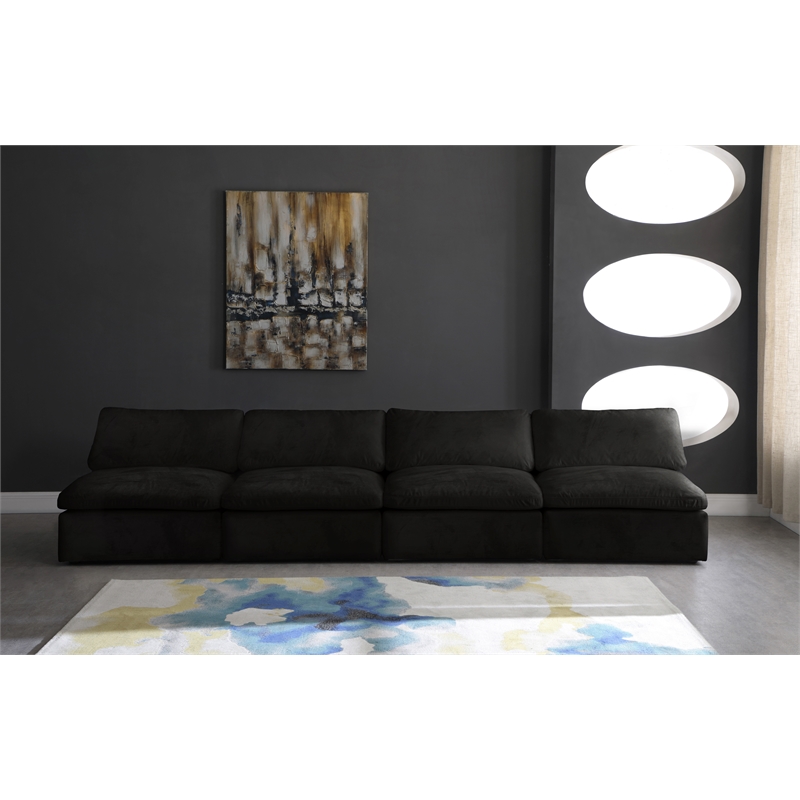 Bowery Hill Contemporary Black Velvet Modular 4 Piece Armless Sofa