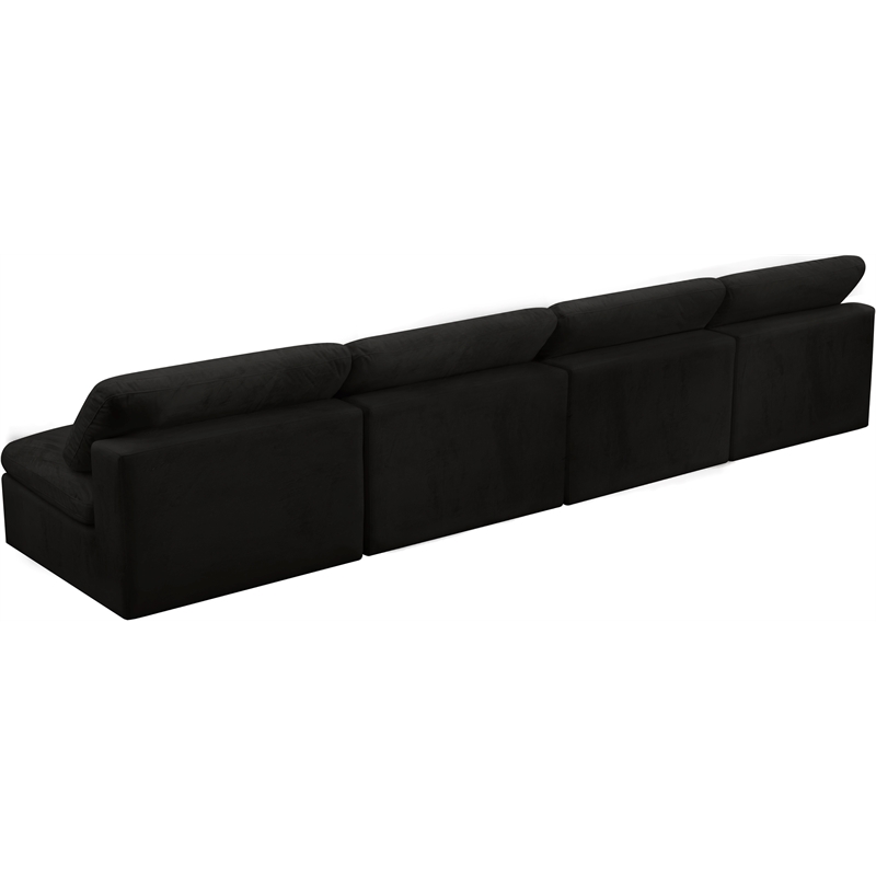 Bowery Hill Contemporary Black Velvet Modular 4 Piece Armless Sofa