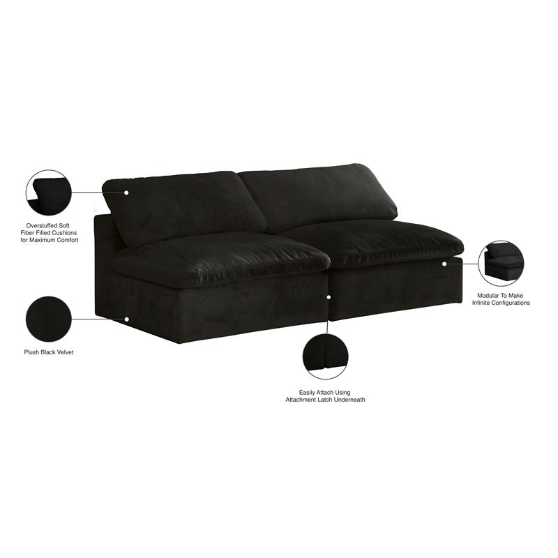 Bowery Hill Contemporary Black Velvet Modular Armless Loveseat