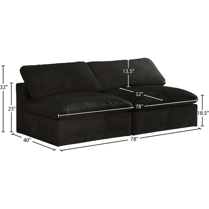 Bowery Hill Contemporary Black Velvet Modular Armless Loveseat