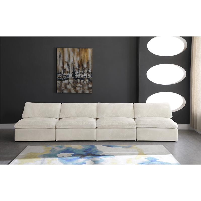 Bowery Hill Contemporary Cream Velvet Modular 4 Piece Armless Sofa