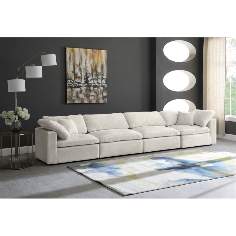 Bowery Hill Contemporary Soft Cream Velvet Modular 4 Piece Sofa
