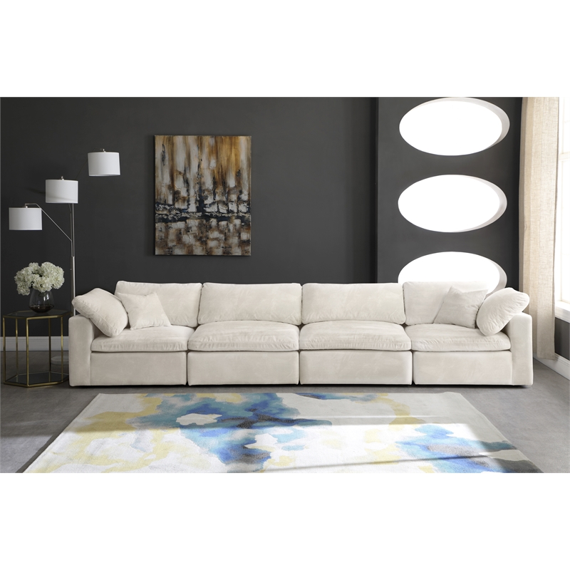 Bowery Hill Contemporary Soft Cream Velvet Modular 4 Piece Sofa