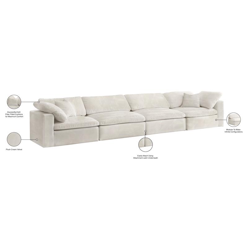 Bowery Hill Contemporary Soft Cream Velvet Modular 4 Piece Sofa