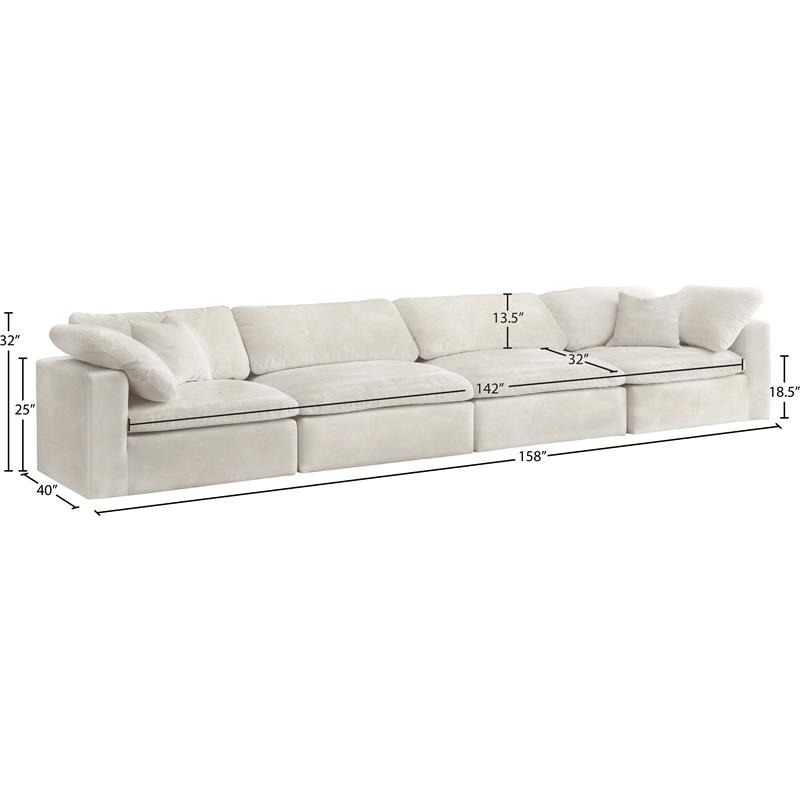 Bowery Hill Contemporary Soft Cream Velvet Modular 4 Piece Sofa