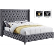 Bowery Hill Contemporary Deep Button Tufted Rich Gray Velvet Queen Bed