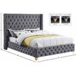 Bowery Hill Contemporary Deep Button Tufted Rich Gray Velvet Queen Bed