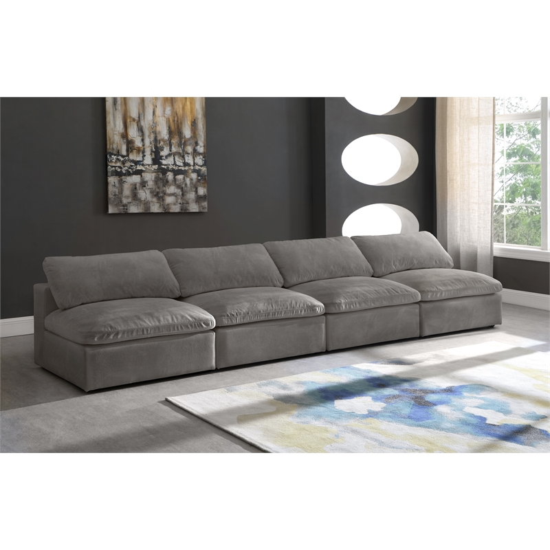 Bowery Hill Contemporary Gray Velvet Modular 4 Piece Armless Sofa