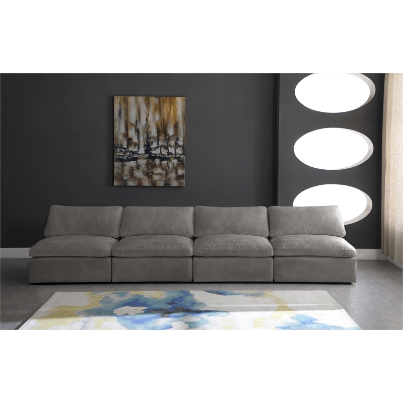 Bowery Hill Contemporary Gray Velvet Modular 4 Piece Armless Sofa