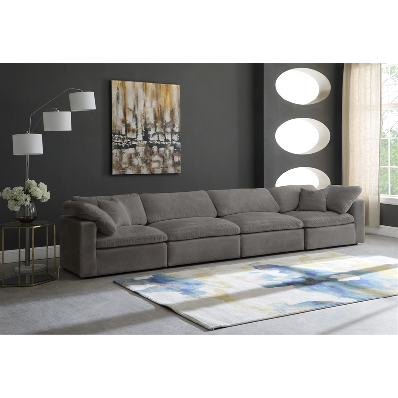 Bowery Hill Contemporary Soft Gray Velvet Modular 4 Piece Sofa