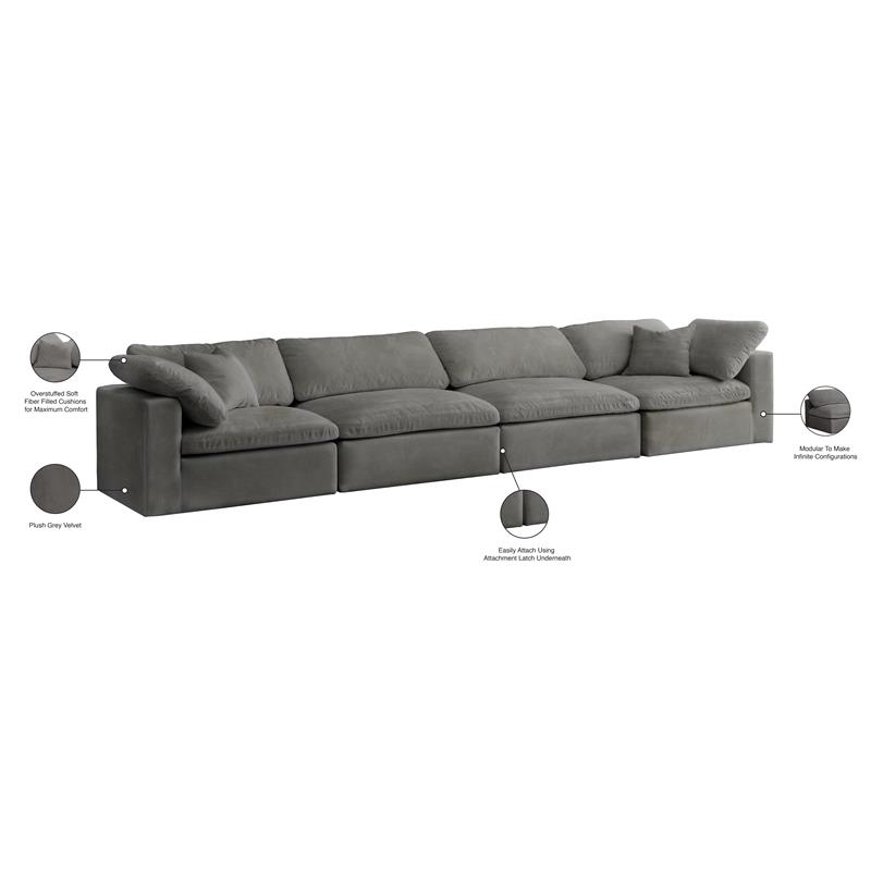 Bowery Hill Contemporary Soft Gray Velvet Modular 4 Piece Sofa