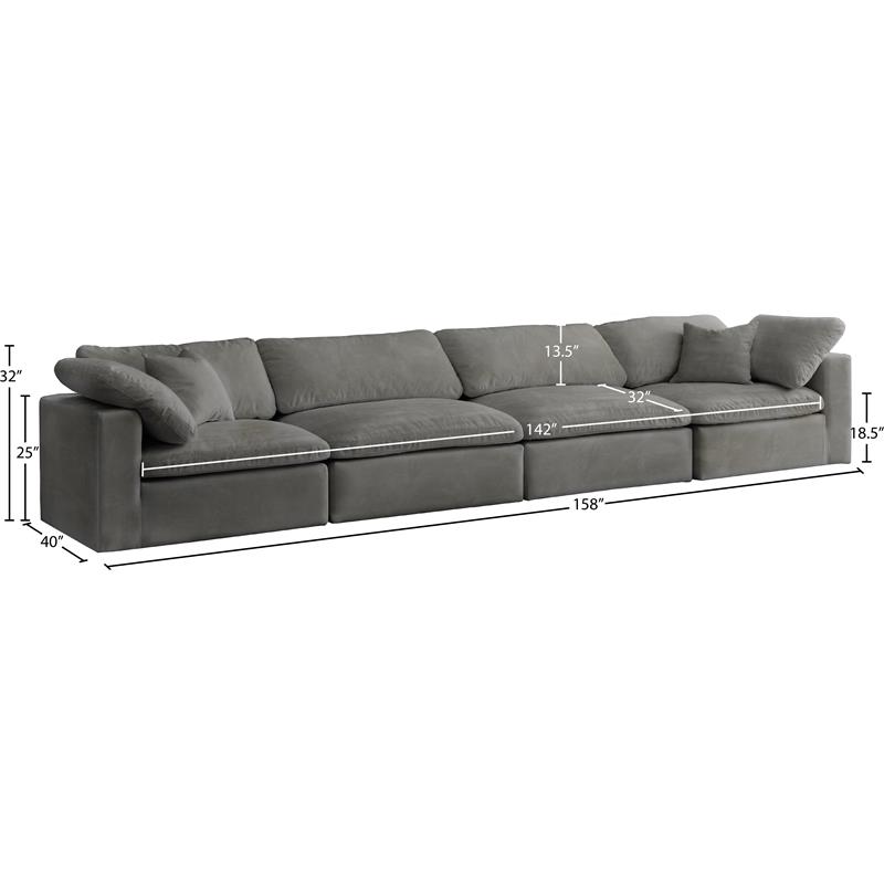 Bowery Hill Contemporary Soft Gray Velvet Modular 4 Piece Sofa