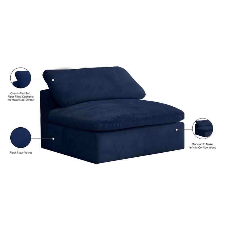Bowery Hill Contemporary Soft Navy Velvet Modular Armless Chair