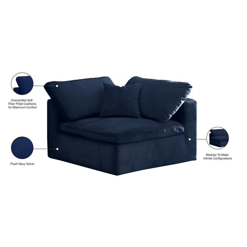 Bowery Hill Contemporary Soft Navy Velvet Modular Corner Chair