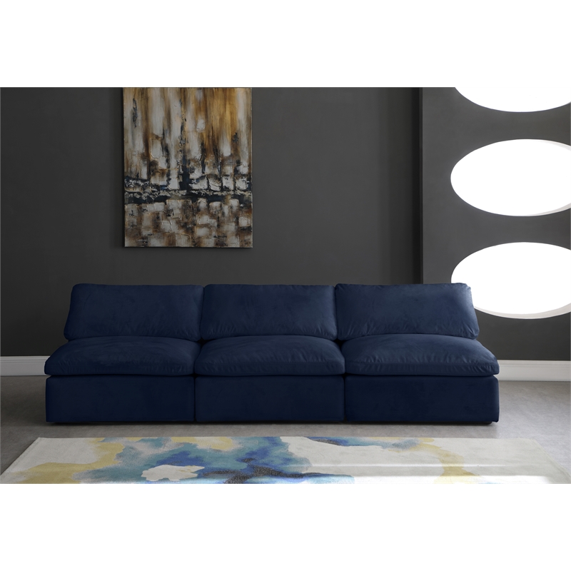 Bowery Hill Contemporary Navy Velvet Modular 3 Piece Armless Sofa