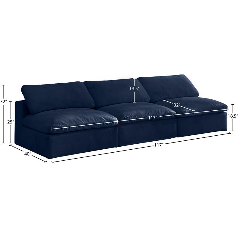 Bowery Hill Contemporary Navy Velvet Modular 3 Piece Armless Sofa