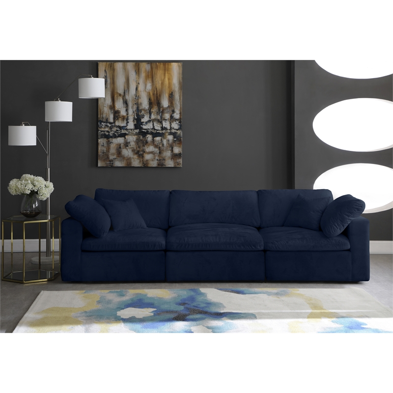Bowery Hill Contemporary Soft Navy Velvet Modular 3 Piece Sofa