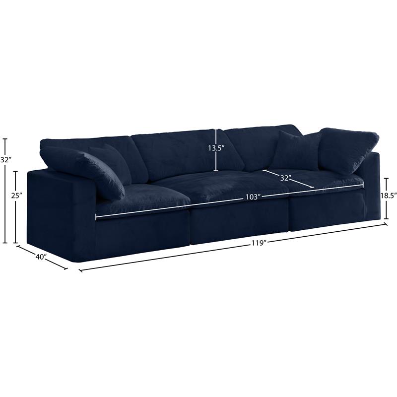 Bowery Hill Contemporary Soft Navy Velvet Modular 3 Piece Sofa