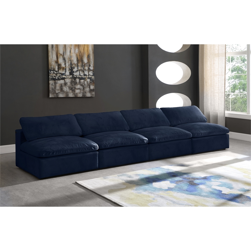Bowery Hill Contemporary Navy Velvet Modular 4 Piece Armless Sofa