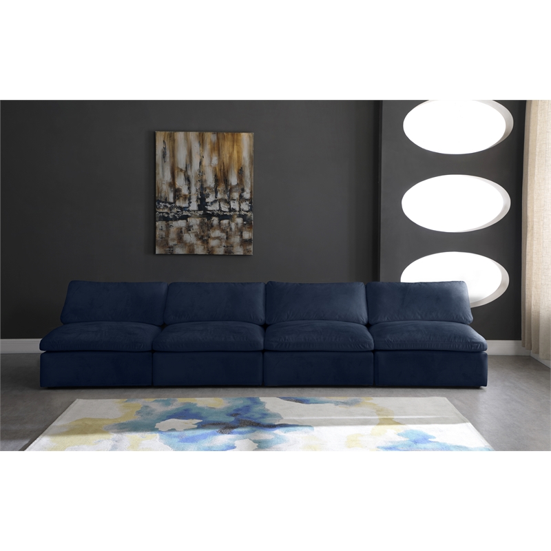 Bowery Hill Contemporary Navy Velvet Modular 4 Piece Armless Sofa