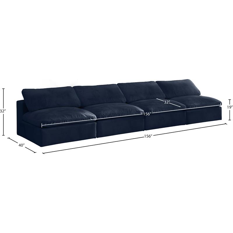 Bowery Hill Contemporary Navy Velvet Modular 4 Piece Armless Sofa