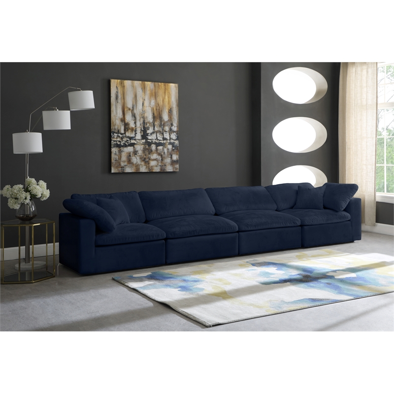 Bowery Hill Contemporary Soft Navy Velvet Modular 4 Piece Sofa