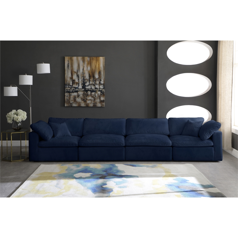 Bowery Hill Contemporary Soft Navy Velvet Modular 4 Piece Sofa