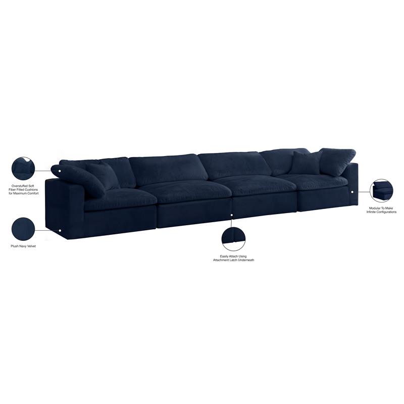 Bowery Hill Contemporary Soft Navy Velvet Modular 4 Piece Sofa