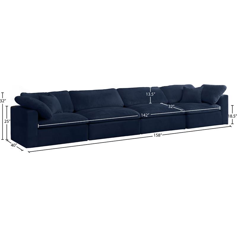 Bowery Hill Contemporary Soft Navy Velvet Modular 4 Piece Sofa