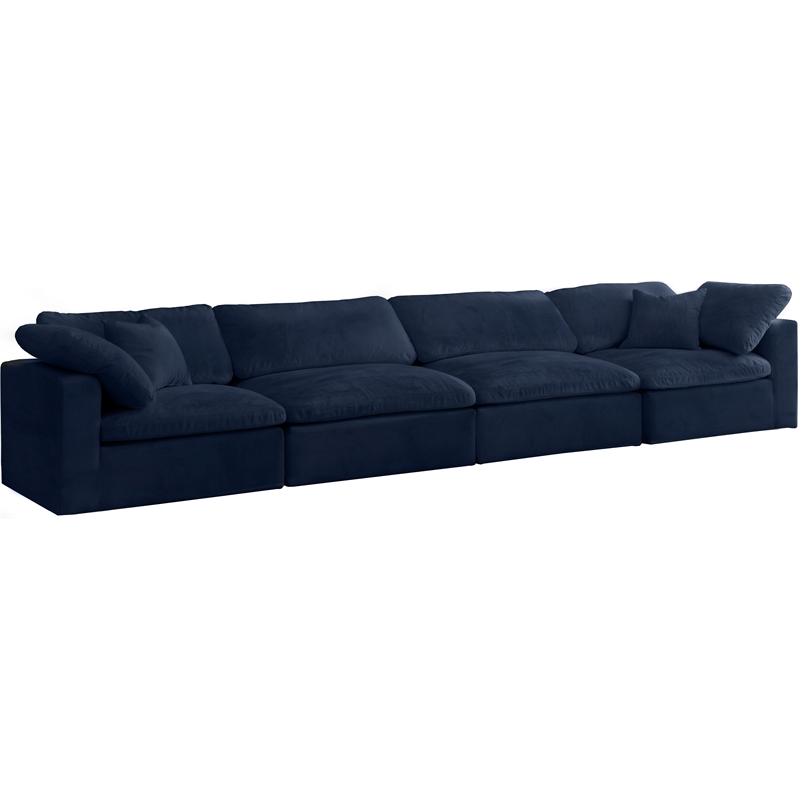 Bowery Hill Contemporary Soft Navy Velvet Modular 4 Piece Sofa