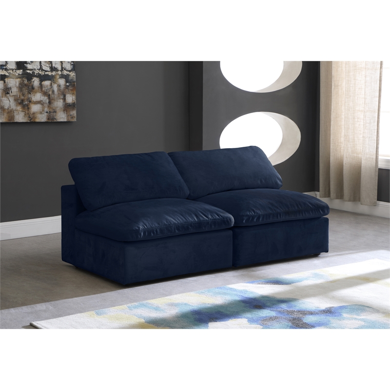 Bowery Hill Contemporary Navy Velvet Modular 2 Piece Armless Loveseat