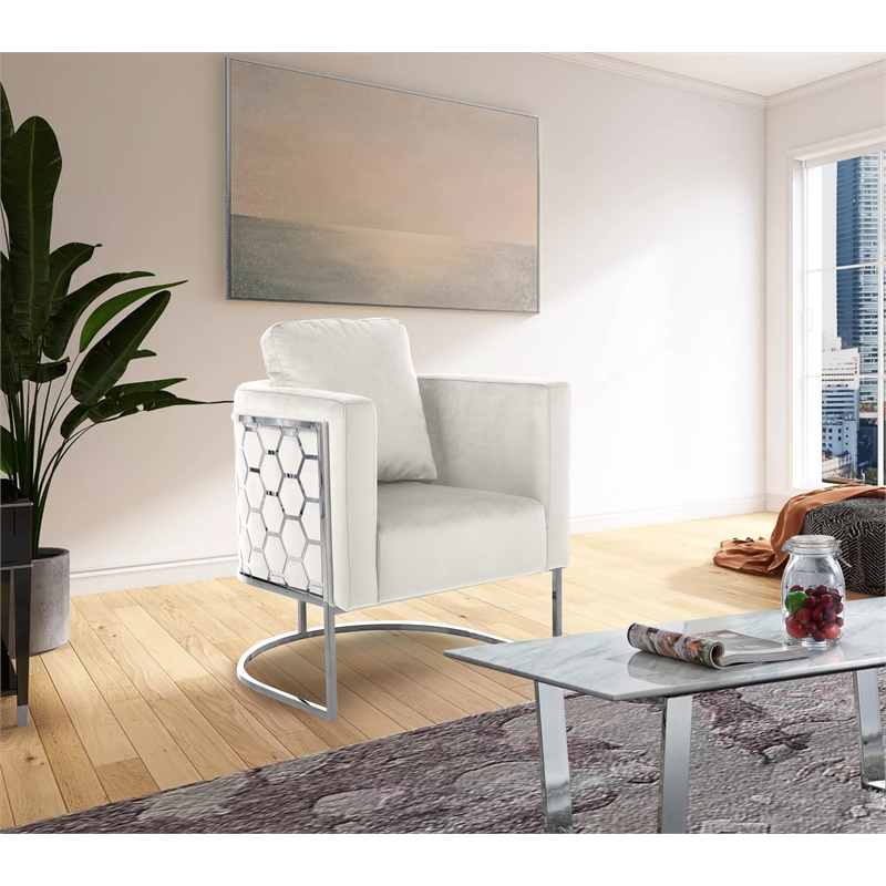 Bowery Hill Contemporary Soft Cream Velvet Upholstereded Chair