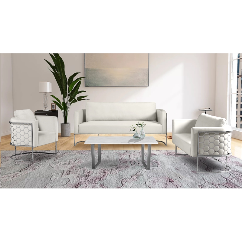 Bowery Hill Contemporary Soft Cream Velvet Upholstereded Chair