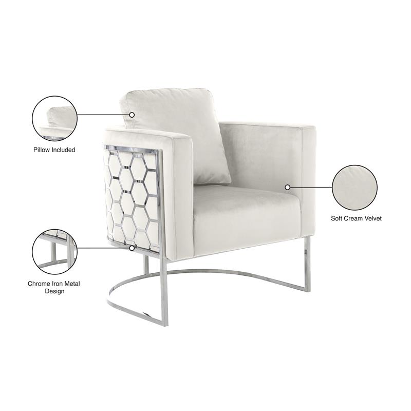 Bowery Hill Contemporary Soft Cream Velvet Upholstereded Chair