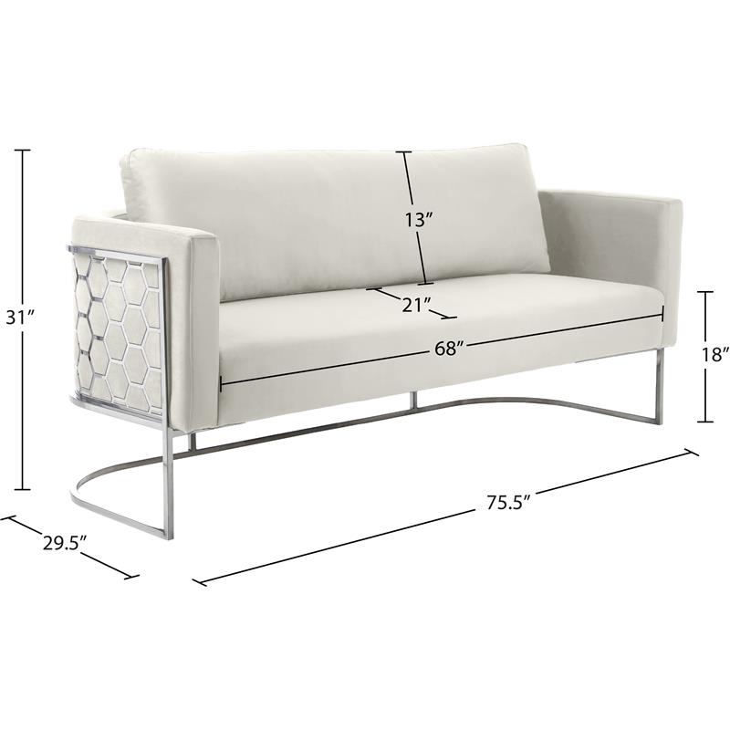 Bowery Hill Contemporary Soft Cream Velvet Upholstereded Sofa