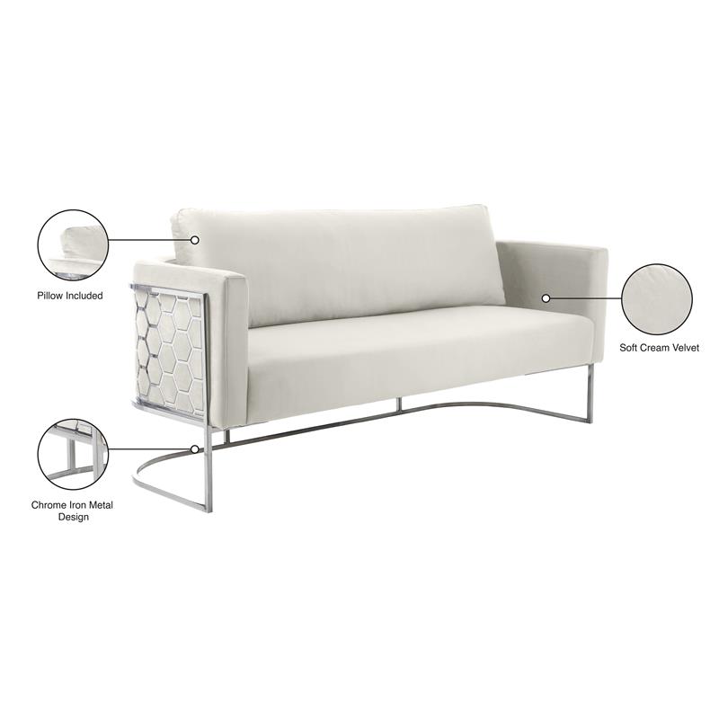 Bowery Hill Contemporary Soft Cream Velvet Upholstereded Sofa