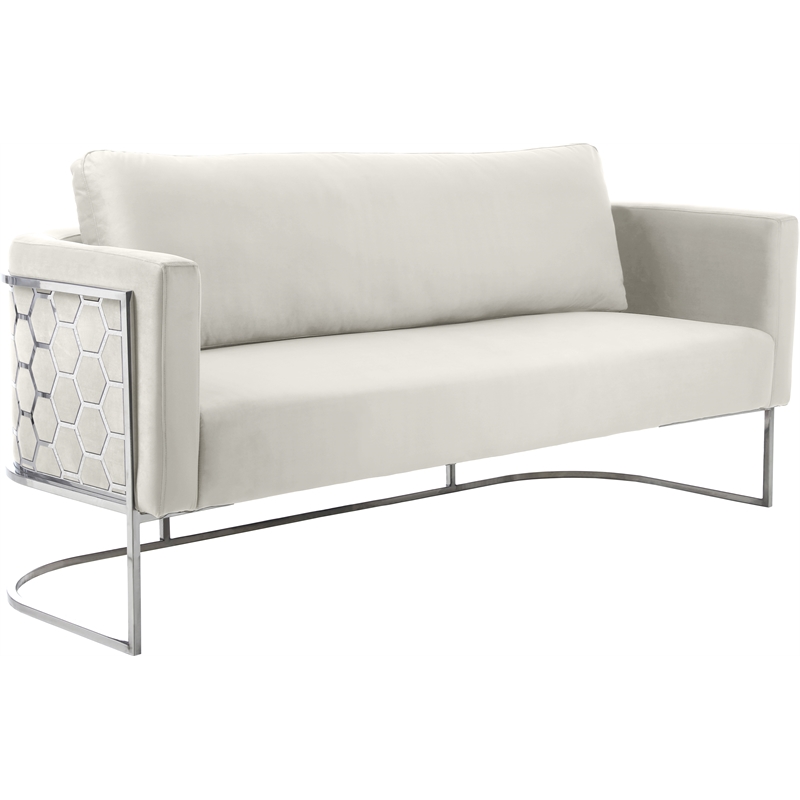 Bowery Hill Contemporary Soft Cream Velvet Upholstereded Sofa