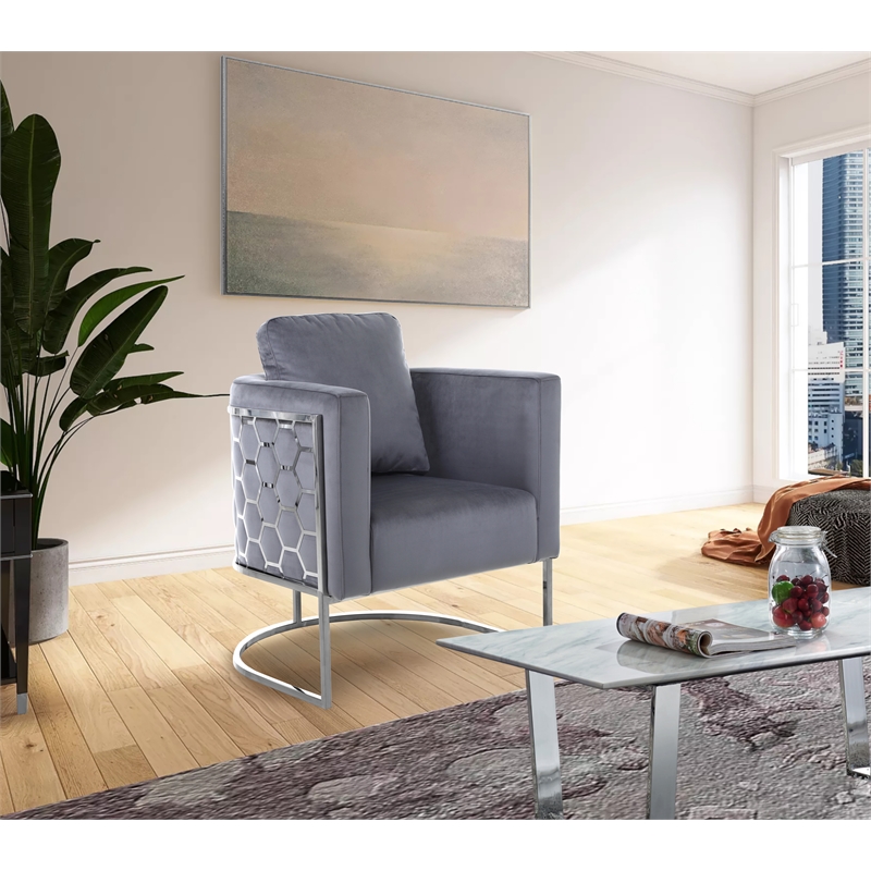 Bowery Hill Contemporary Soft Gray Velvet Upholstereded Chair