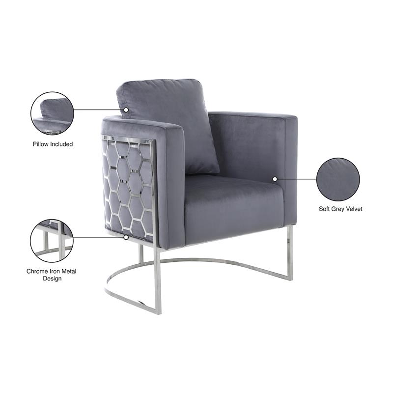 Bowery Hill Contemporary Soft Gray Velvet Upholstereded Chair