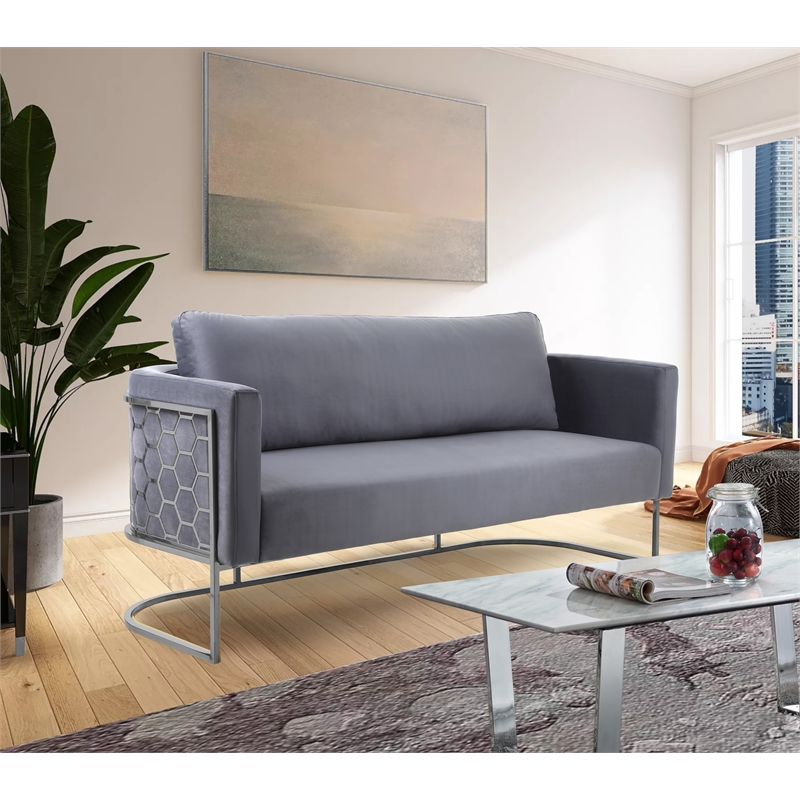 Bowery Hill Contemporary Soft Gray Velvet Upholstereded Sofa