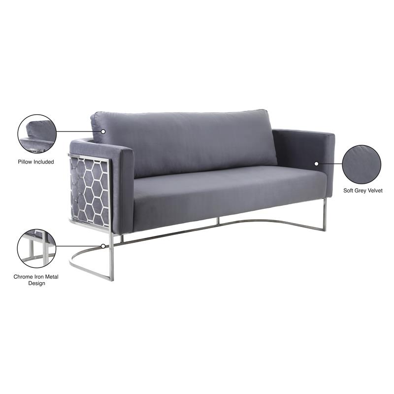 Bowery Hill Contemporary Soft Gray Velvet Upholstereded Sofa