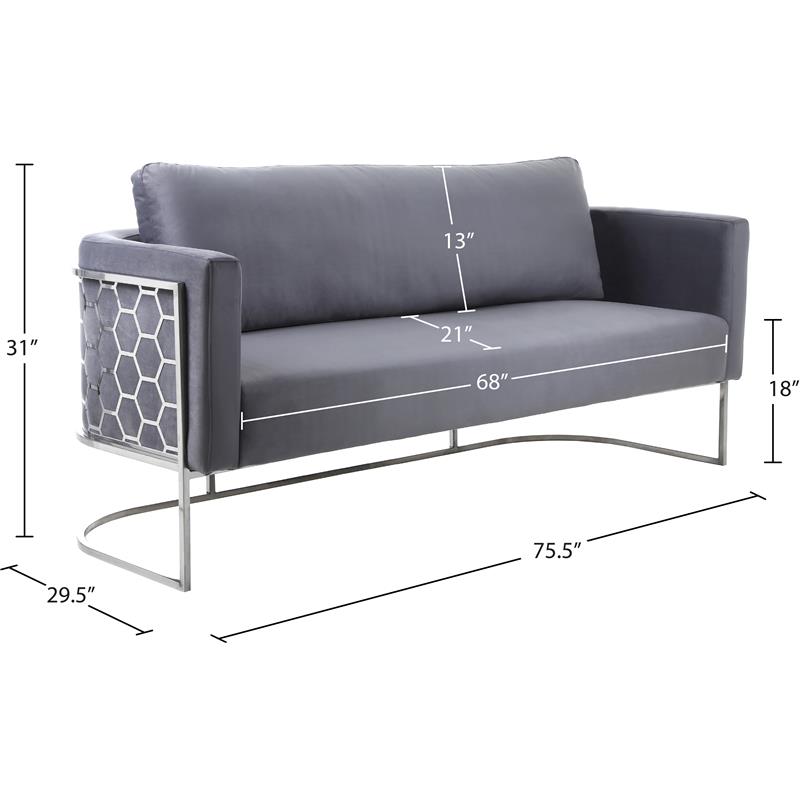 Bowery Hill Contemporary Soft Gray Velvet Upholstereded Sofa