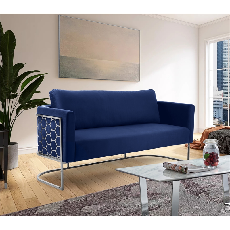 Bowery Hill Contemporary Soft Navy Velvet Upholstereded Sofa