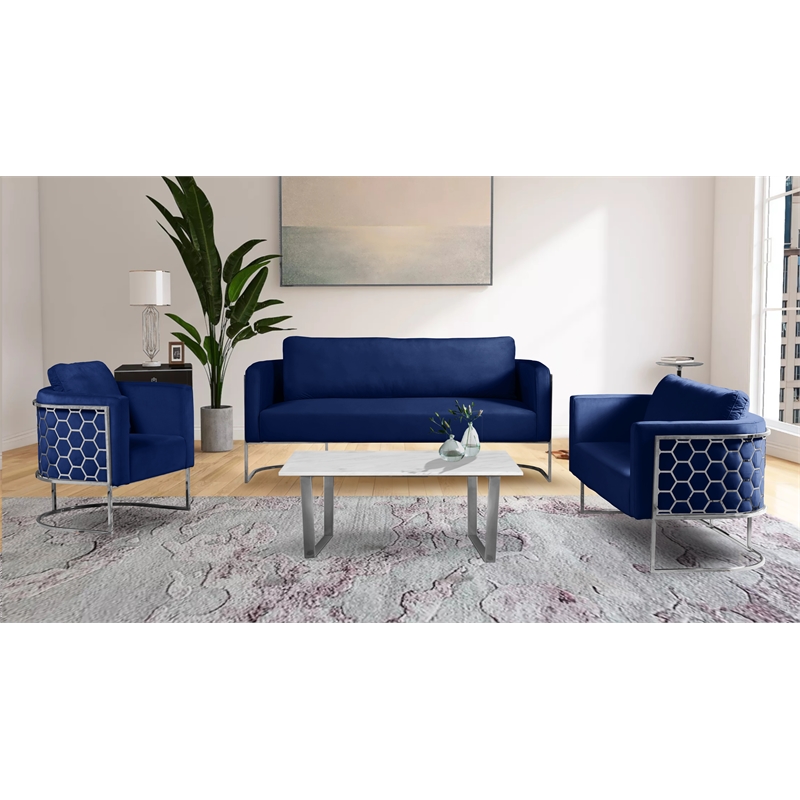 Bowery Hill Contemporary Soft Navy Velvet Upholstereded Sofa