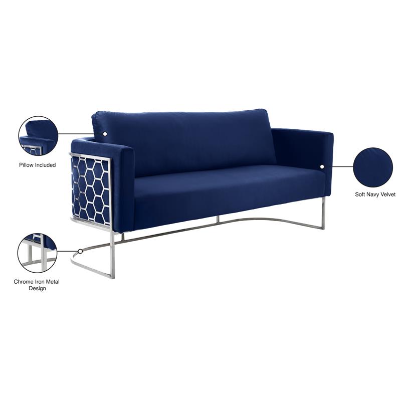 Bowery Hill Contemporary Soft Navy Velvet Upholstereded Sofa