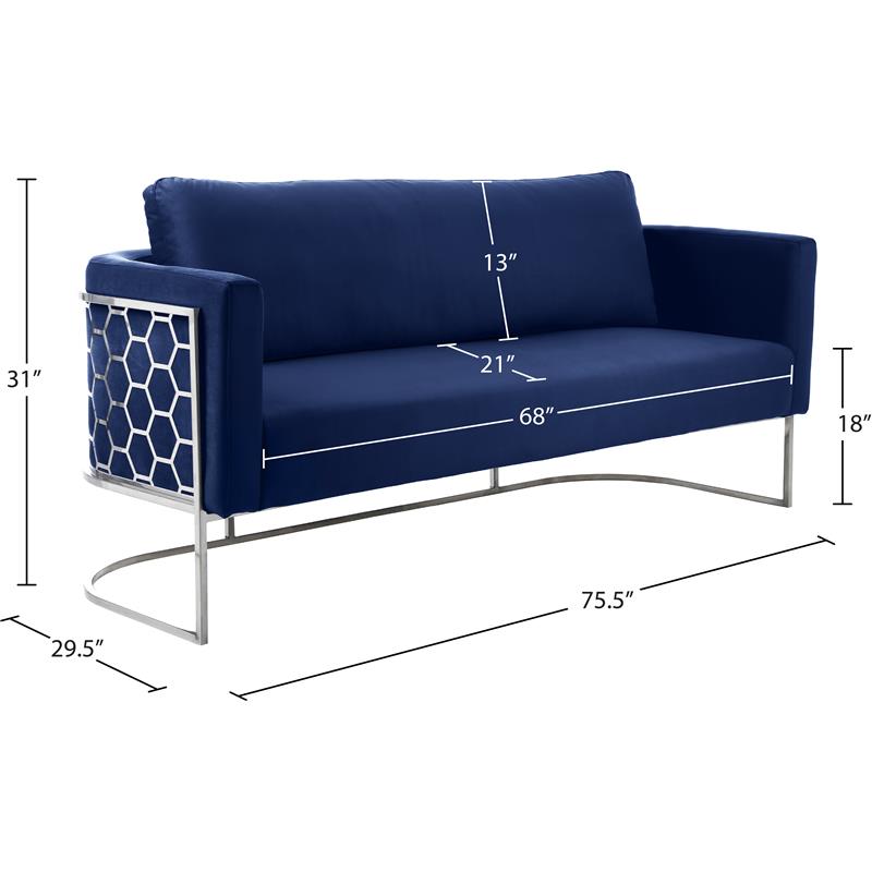 Bowery Hill Contemporary Soft Navy Velvet Upholstereded Sofa